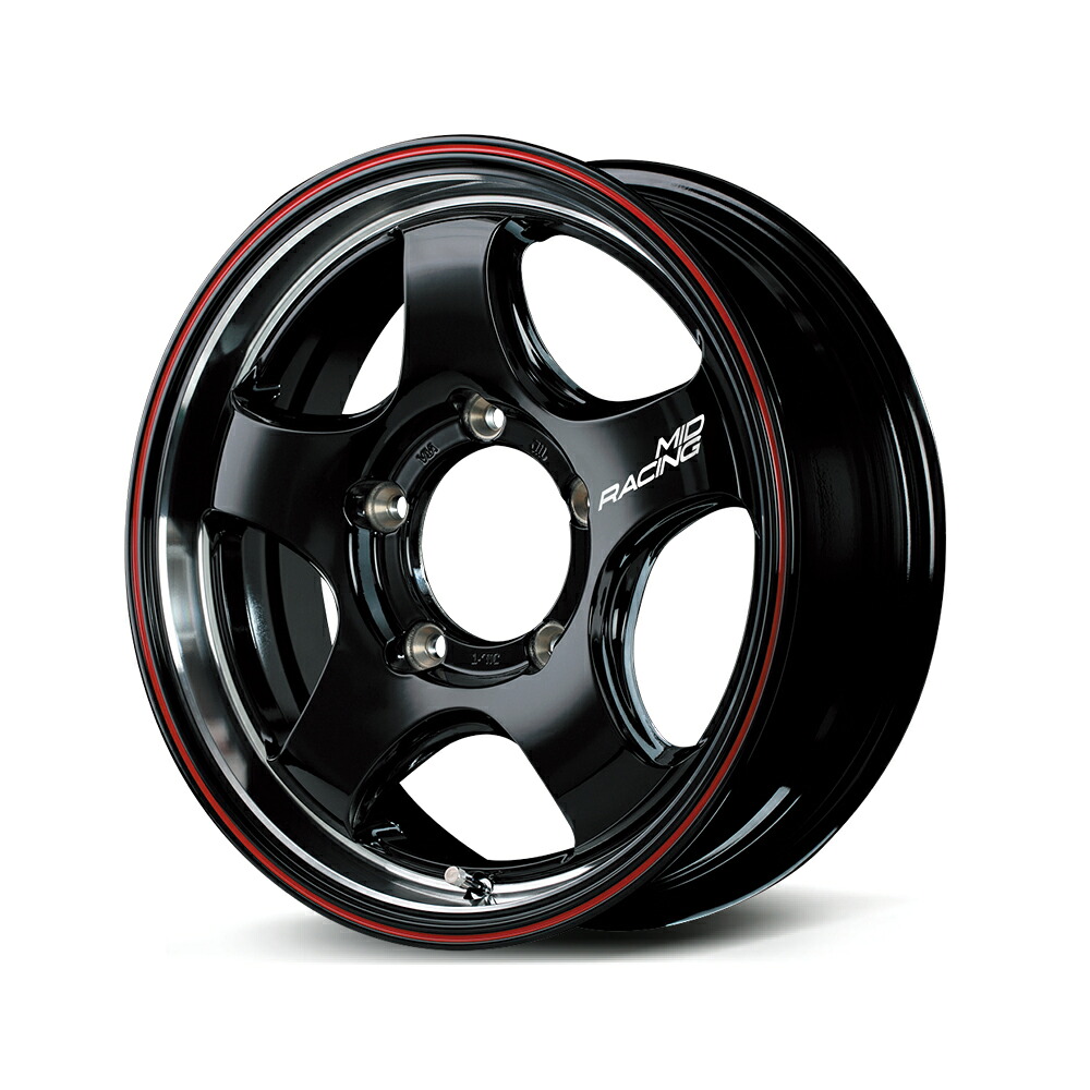 16インチ 5H139.7 5.5J+20 5穴 ジムニー用ホイール 4本 ブラック リムヴァーティカルポリッシュレッドライン MID WHEELS MID RACING R05HC｜シンシアモール 店