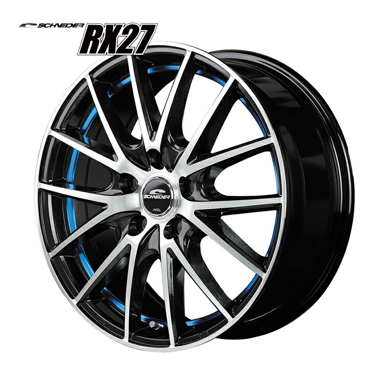 15インチ 5H100 6.0J 6J+45 5穴 ホイール 1本 ブラックメタリックポリッシュ+アンダーカットブルークリア MID WHEELS RX27