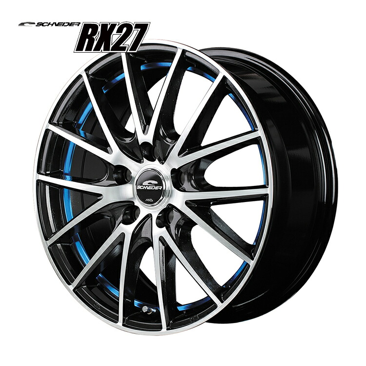 17インチ 5H114.3 7.0J 7J+48 5穴 ホイール 1本 ブラックメタリックポリッシュ+アンダーカットブルークリア MID WHEELS RX27