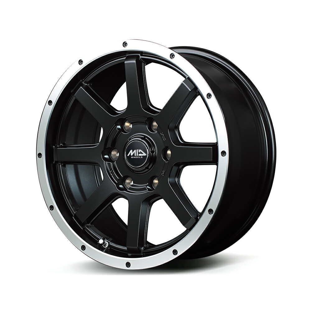 17インチ 5H114.3 7.0J 7J+42 5穴 ホイール 4本 セミグロスブラック+フランジポリッシュ MID WHEELS WF8｜シンシアモール 店