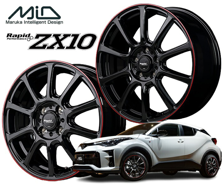 MID Rapid Performance ZX10 ホイール 17インチ 5H100 7J+50 4本 5穴 ブラック リムレッドライン ラピッド パフォーマンス ZX10 マルカ｜シンシアモール 店