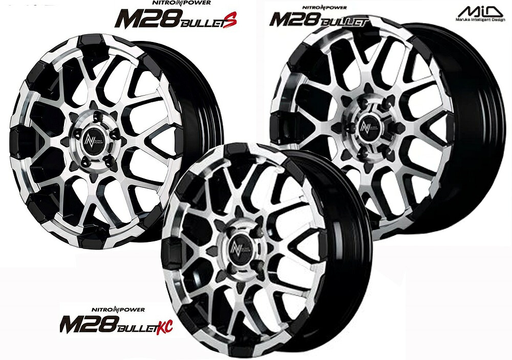 17インチ 6H139.7 6.5J+48 6穴 ナイトロパワー バレット ホイール 4本 ブラック ミラーカット MID WHEELS NITRO POWER M28 BULLET