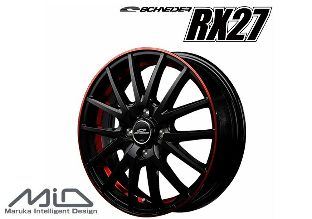 17インチ 5H114.3 7.0J 7J+38 5穴 ホイール 4本 ブラック リム＆アンダーカットポリッシュ＋レッドクリア MID WHEELS RX27｜シンシアモール 店