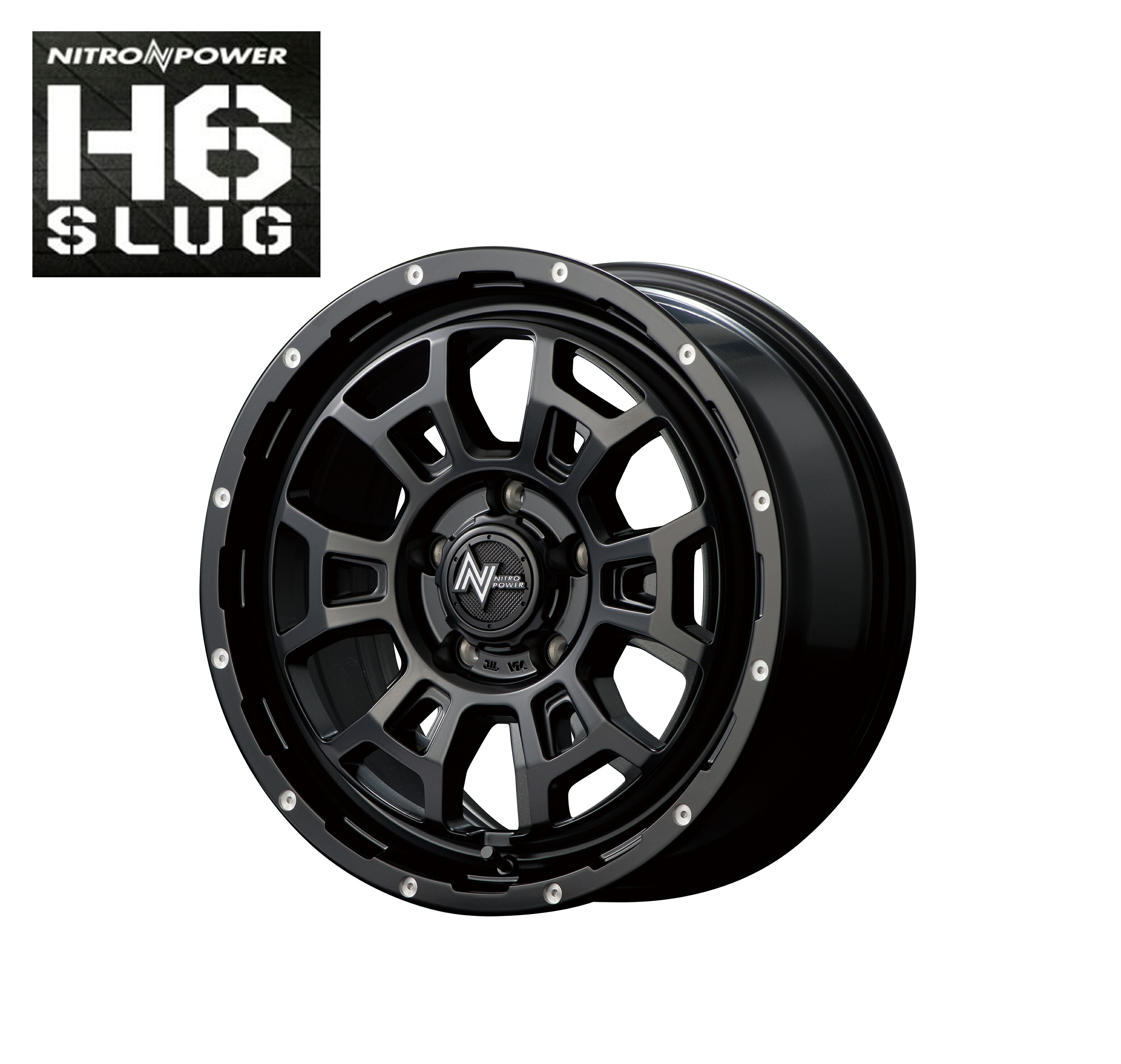 16インチ 4H100 6.0J 6J+40 4穴 ナイトロパワー スラッグ ホイール 4本 セミグロスブラック マシニング MID WHEELS NITRO POWER H6 SLUG|シンシアモール 店