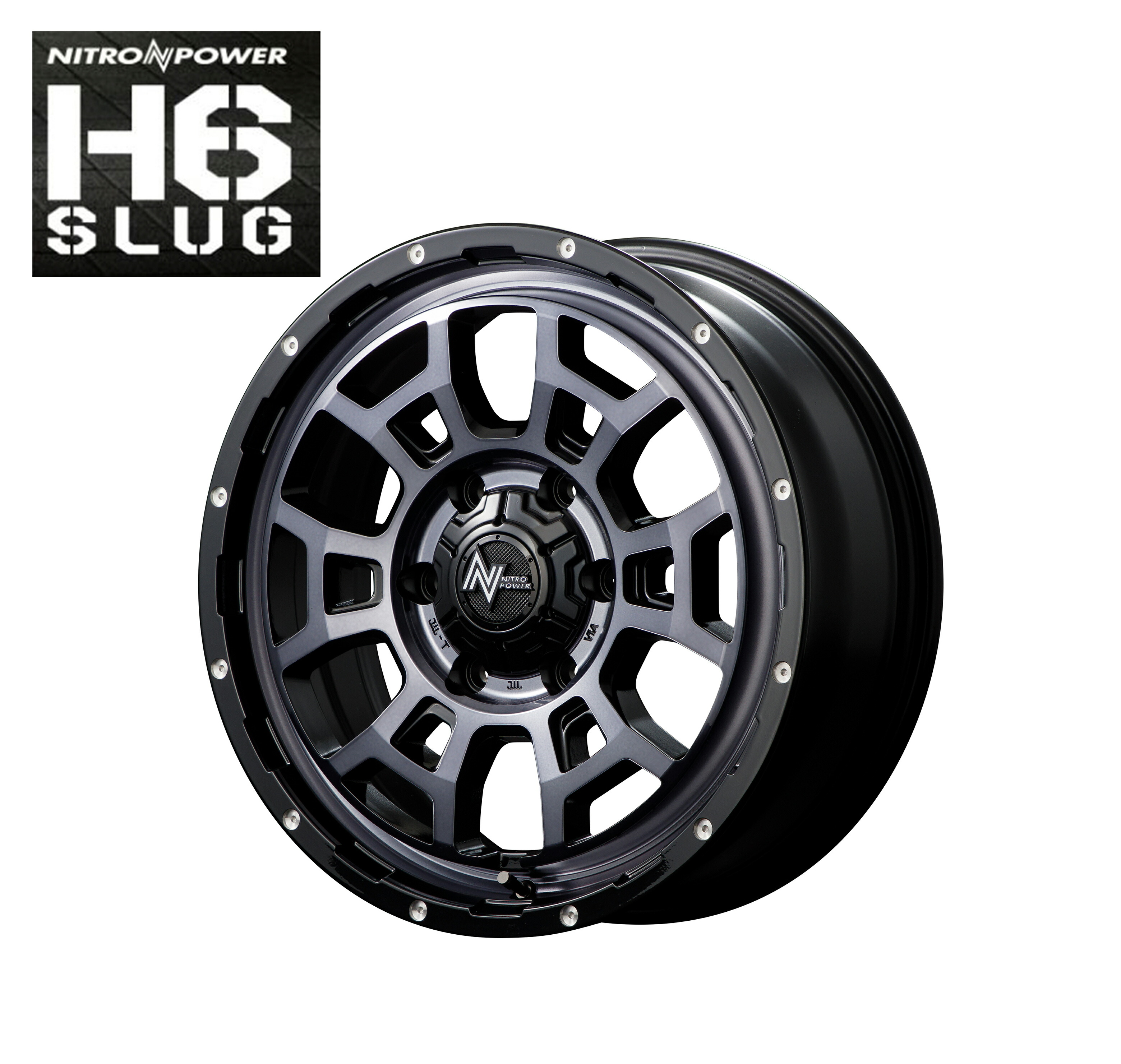 17インチ 6H139.7 8.0J 8J+20 6穴 ナイトロパワー スラッグ ホイール 4本 ブラッククリア ピアスドリルド MID WHEELS NITRO POWER H6 SLUG