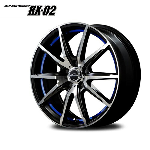 16インチ 4H100 6.0J 6J+42 4穴 ホイール 1本 ブラックポリッシュ アンダーカットブルー MID WHEELS RX-02