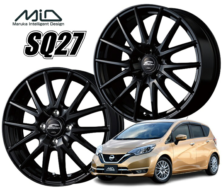 15インチ 4H100 5.5J+43 4穴 ホイール 1本 メタリックブラック MID WHEELS SQ27