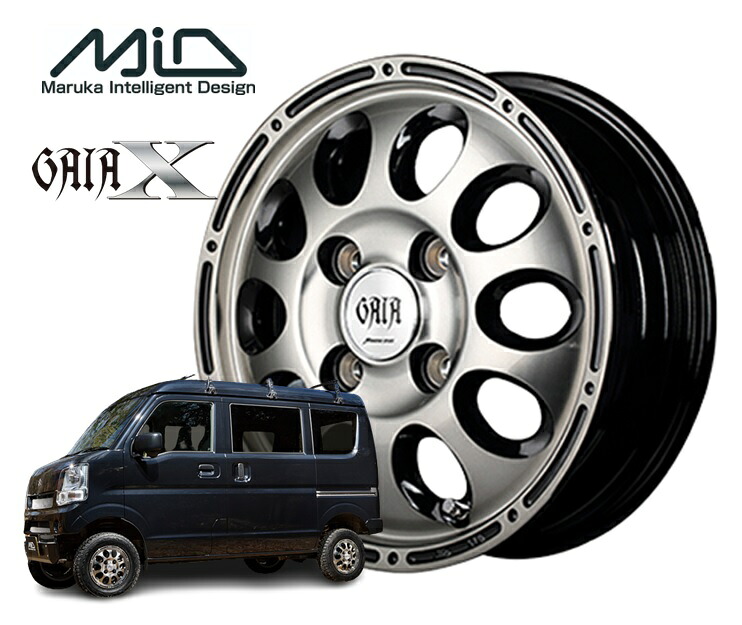 12インチ 4H100 3.50B+45 4穴 ガイアクロス ホイール 1本 ブラックポリッシュ ブラッククリア MID WHEELS GAIA X