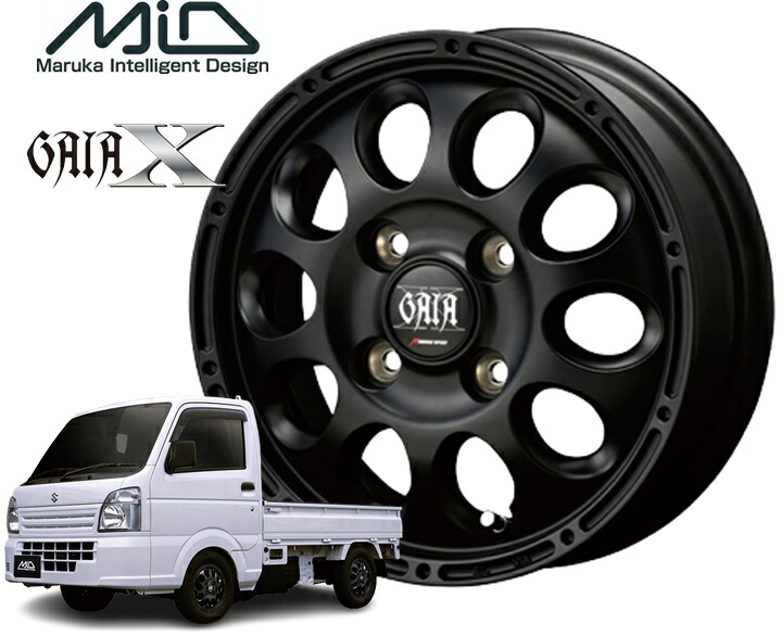 12インチ 4H100 3.50B+45 4穴 ガイアクロス ホイール 4本 マットブラック MID WHEELS GAIA X
