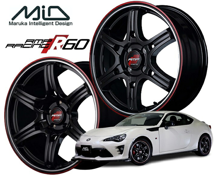 MID RACING R60 ホイール 18インチ 5H100 7.5J+50 4本 クリスタルブラック デュアルポリッシュ レッド＆クリア マルカ