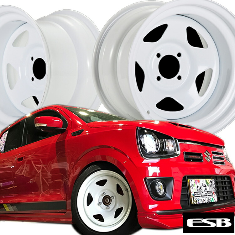 14インチ 4H100 7J+35 4穴 CLS TC01 鉄ちん テッチン スチールホイール 4本 ホワイト ESB