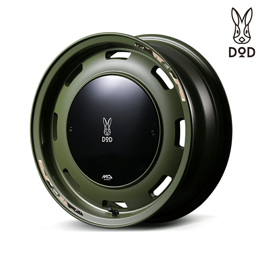 ウシャリントバリ MID&times;DOD ホイール 14インチ 4H100 4.5J+45 4本 4穴 セミグロスODグリーン｜シンシアモール 店