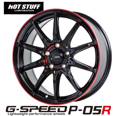 15インチ 4H100 5.5J+45 4穴 4本 ジースピードP05R ホイール G-SPEED P05R HOT STUFF ホットスタッフ BK RED｜シンシアモール 店