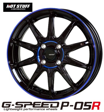 15インチ 4H100 5.5J+45 4穴 4本 ジースピードP05R ホイール G-SPEED P05R HOT STUFF ホットスタッフ BK BLUE｜シンシアモール 店