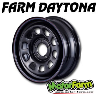 15インチ 4H100 6J +30 4穴 1本 ホイール FARM DAYTONA MOTOR FARM モーターファーム 黒x赤青ライン｜シンシアモール 店