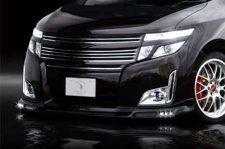 ロウェン エルグランド ハイウェイスター E52 前期 フロントスポイラー LEDスポット付 FRP 未塗装 1N002A00 ROWEN PREMIUM プレミアム|シンシアモール 店