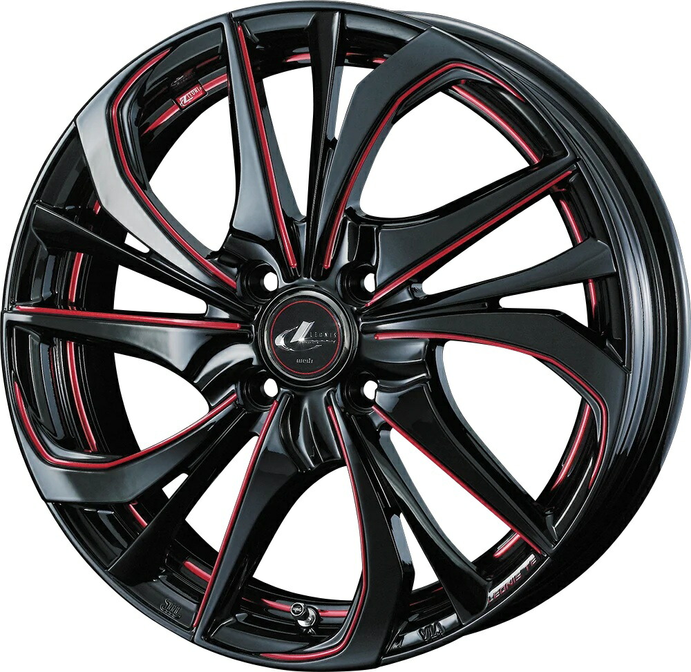 15インチ 4H100 4.5J+45 4穴 ウェッズ レオニス ティーイー ホイール 4本 BK SC[RED] ブラック SCマシニング[レッド] WEDS LEONIS TE｜シンシアモール 店