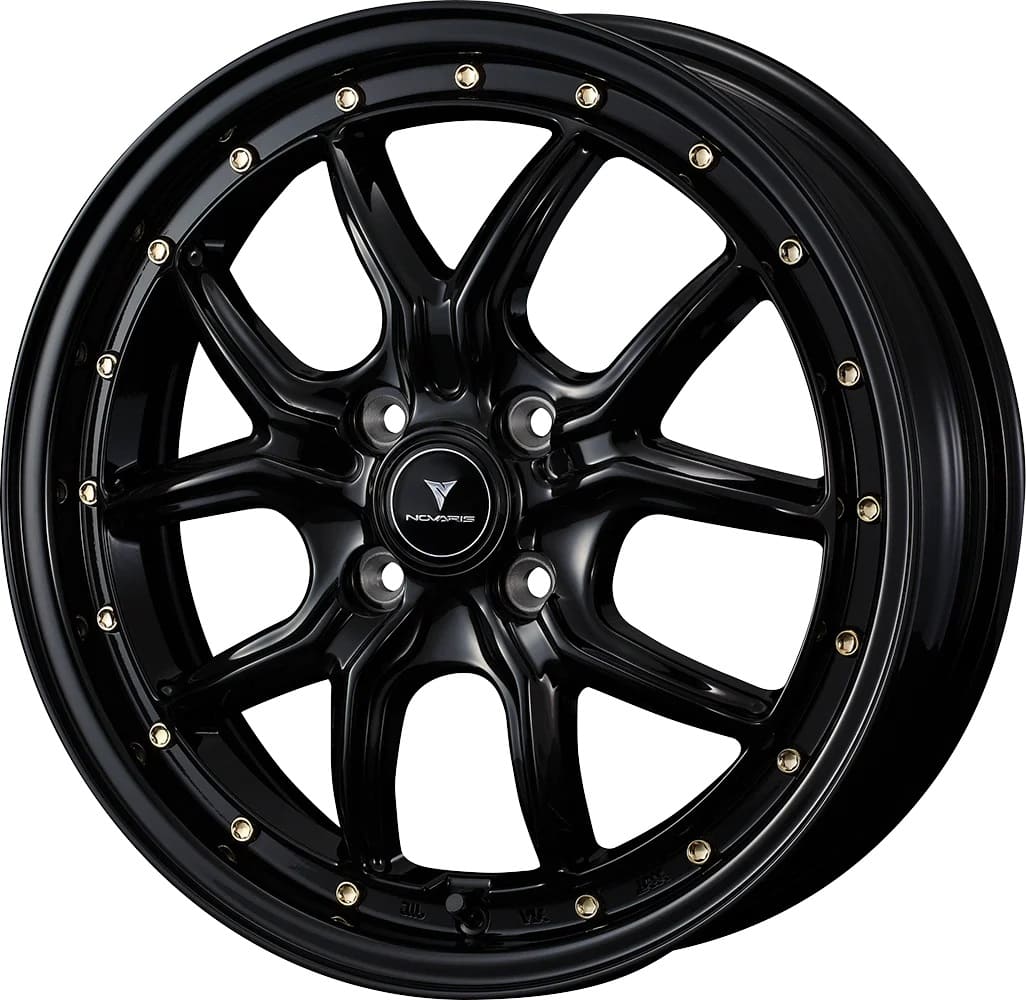 15インチ 4H100 4.5J+45 4穴 ノヴァリス アセット ホイール 1本 ブラック ゴールドピアス WEDS NOVARIS ASSETE S1｜詳細画像