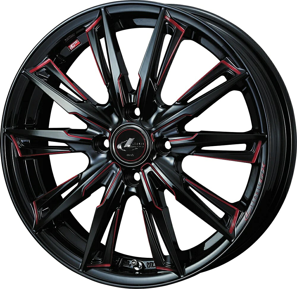 15インチ 4H100 4.5J+45 4穴 ウェッズ レオニス ジーエックス ホイール 4本 BK SC[RED] ブラック SCマシニング[レッド] WEDS LEONIS GX