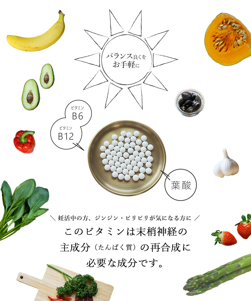  【楽天市場】ビタミンB12＋B6・葉酸（持続型）1袋(30日分) サンセリテ サプリメント 健康食品 国産 神経 妊活 葉酸 ビタミン B12 Illustration 