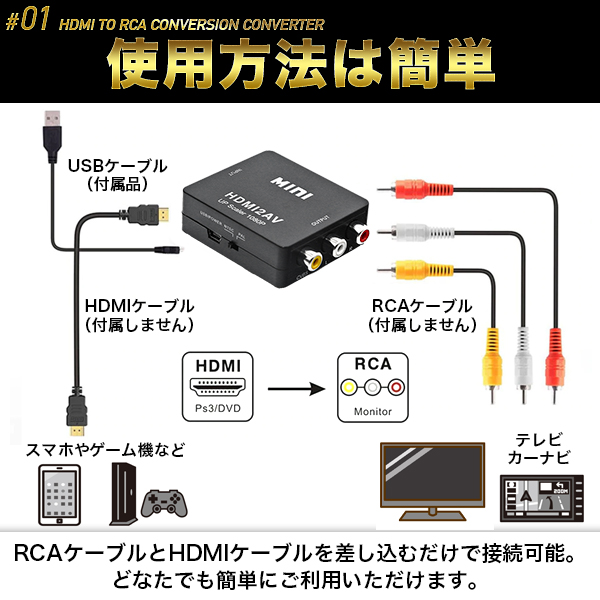 適当な価格 RCA HDMI 変換アダプタ AVケーブル 3色ケーブル アナログ