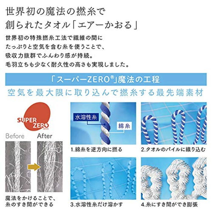 楽天市場 エアーかおる エニータイム プリンセス アイスブルー タオル 綿１００ オーガニックコットン 浅野撚糸 魔法のタオル 寝具天国