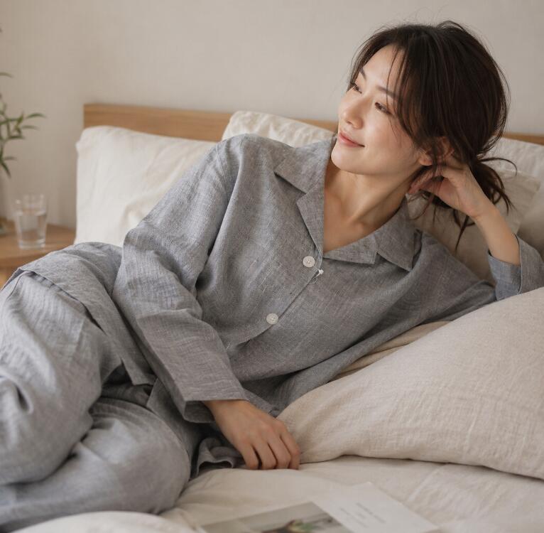 【母の日】先染め レディース フランス共和国産 リネン日本製 成人女性パジャマ a・sarari