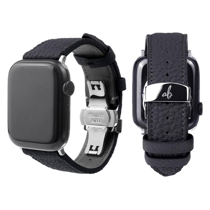[アビィシグネチャー] アップルウォッチ バンド 革 シュランケンカーフ Apple Watch Series 1-10 / SE/Ultra 1-2 対応 [ ドイツ製レザー 日本革職人ハンドメイド プッシュ式Dバックル 高耐久性 耐摩耗性