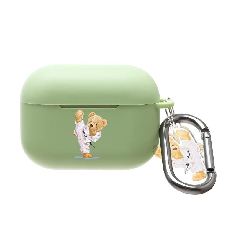 ONLYOU Airpods pro2 用 ケース おしゃれ 韓国 かわいい TPU 柔道 くま クマ bear デザイン エアーポッズ プロ カバー お揃い イヤホンケース カラビナ フック チャーム (AirpodsPro(第1/2世代) ミント)画像