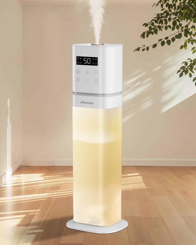 akacozie 加湿器 大容量 業務用 上から給水 8L タワー型 超音波式 透明タンク アロマ加湿 器. 最長48H連続運転＆省エネ お手入れ簡単 1～12時間切タイマー 静音 自動湿度調整 ミスト量3段階調節
