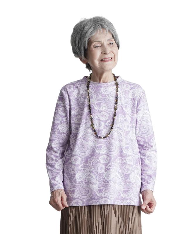 [装生] 乾燥機OK ノンアイロン 両面起毛 冬カットソー 老人ホームで着られる お洒落で華やか(花柄とペイズリー柄 プリント) レディース 婦人 シニアファッション シニアレディース おばあち