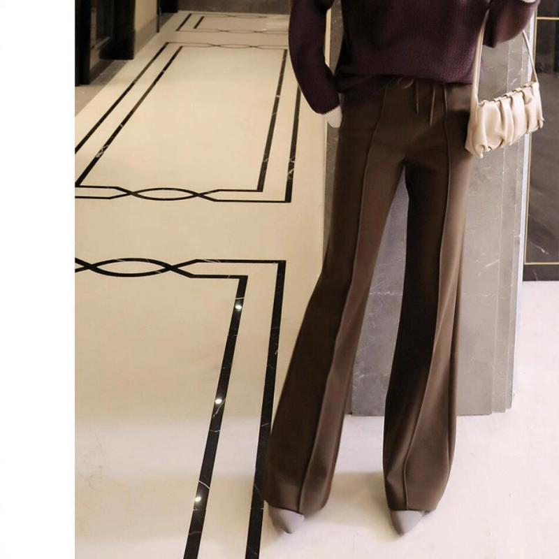 レディース ハイウエスト ワイドレッグパンツ ストレート カシミア混 ベルベット内側 ドローコード 踏雪筋デザイン 春秋 カジュアル 普段使い 軽量 伸縮性 通勤 部屋着|sinkouecomart