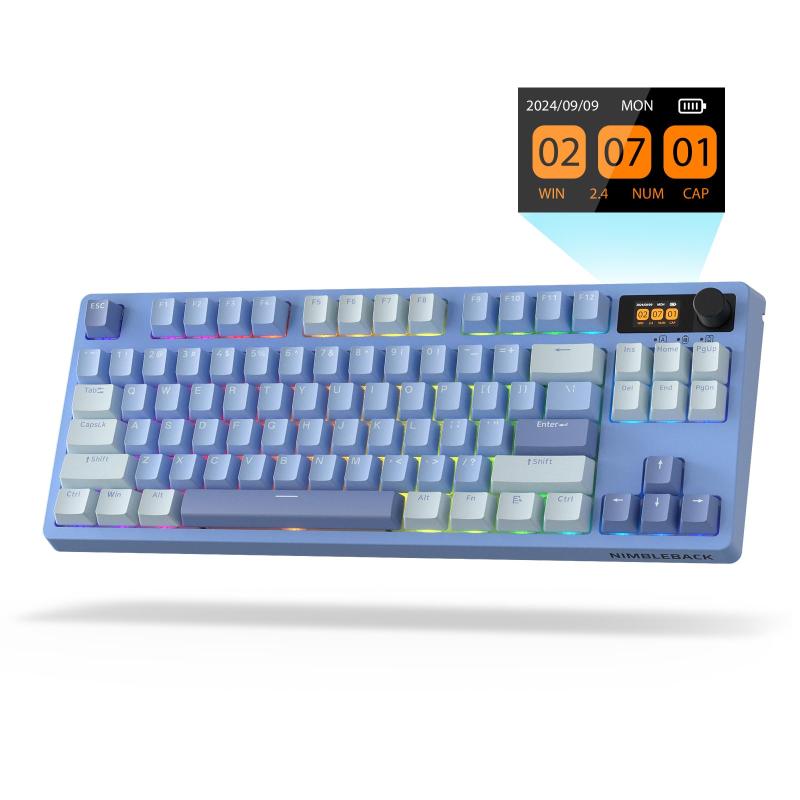 LTC Nimbleback NB841 PRO 75% ワイヤレス メカニカル キーボード (ディスプレイ スクリーンとノブ付き)、2.4G/BT/USB-C 有線 RGB 84 キー ゲーミング キーボード、3 層ダンパー、ホットスワップ PCB、ソ