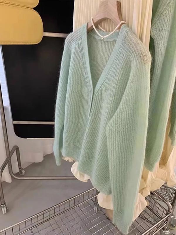 ジレー レディース V素っ首 モヘヤ 編み物 ペパーミント緑であること 飛び切り感 可愛らしい ふわふわ パステル色の 軽さ 秋冬 普段使い走り 優しいこと 当たること冷感