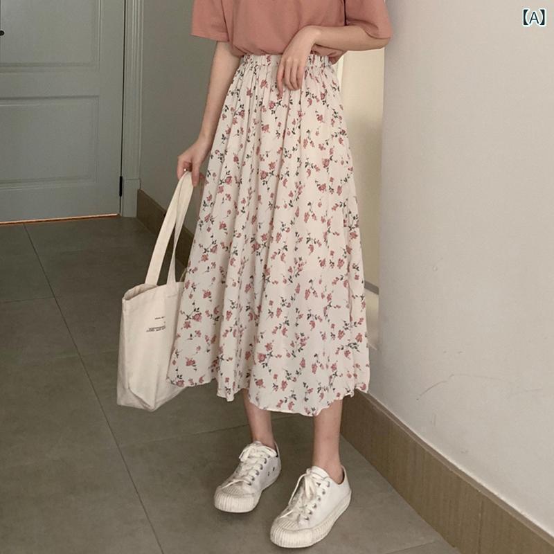 レディース A伝達ルート お花刷り上げる ロングスコート 森御嬢さん 女子らしい 口さかしい 雅びやか 夏用 か細い成り行き 口さかしい 膝下丈 心地好い 日常使い走り お上さんらしい 影ぼうし