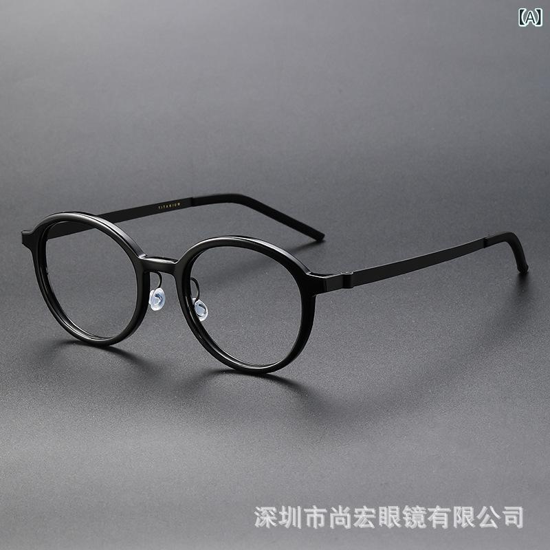 メガネひな形 丸型 レトロ  ブルーライトカット 度なし チタン アセテート原料品 自然的 流行り物 日常使い走り 軽さ ファッションアイウェア