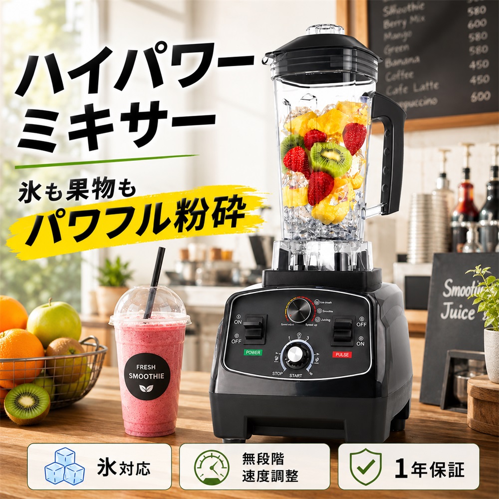 【★1年保証】大容量 業務用 ミキサー 氷も砕ける 洗いやすい ブレンダー 2L多機能ジューサーミキサー2200w タイマー機能付き 48000RPM高速回転 果物/氷も砕ける スムージー ミキサー フードプロセッサー 離乳食 一台多役｜SinoSmart