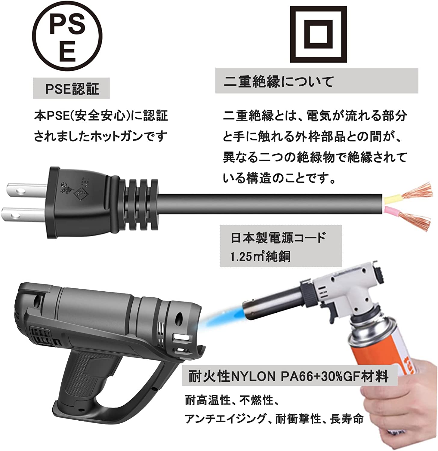 ヒートガン 1200W ホットガン スクレーパー1本 チューブ 二重絶縁