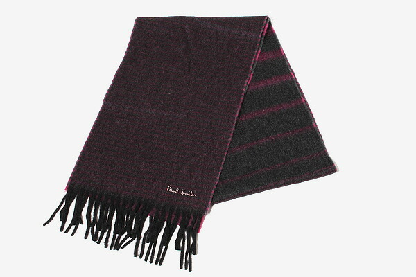 【中古】PAUL SMITH ポールスミス カシミヤ100％ ボーダー フリンジ ナロー マフラー ストール purple パープル 220422 /◆ メンズ 【ベクトル 古着】 251218
