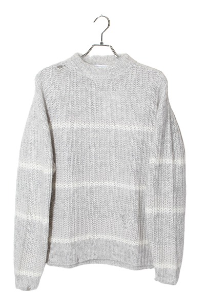 【中古】1 未使用品 SandWaterr サンドウォーター RESEARCHED BORDER SWEATER / MOHAIR MIX YARN リサーチ ボーダーセーター ニット Grey グレー /■In2 メンズ 【ベクトル 古着】 260212