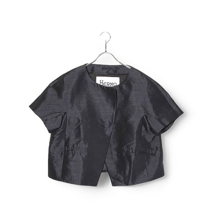 【中古】HERNO 地獄ノ 否色つや シャンタン 半袖 上衣 46 NAVY 米国海軍 GA0116D /◆☆ レディース 【ベクター 古着】 260313