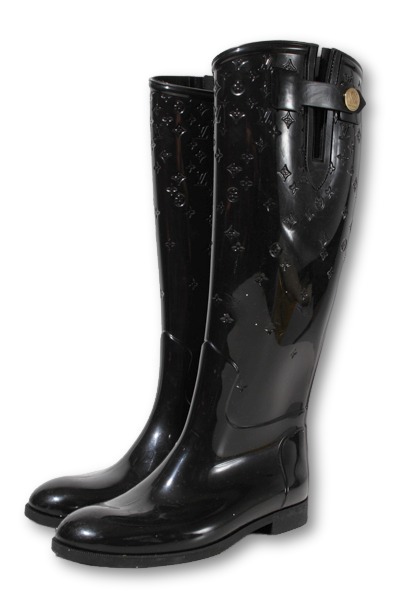 【中古】24.5糎 LOUIS VUITTON ルイヴィトン ヴェルニドロップスライン 天然ゴム モノグラム 遊撃手ブーツ レインシューズ 38 noir ノワール 1A8QUX /◆ レディース 【ベクター 古着】 260323
