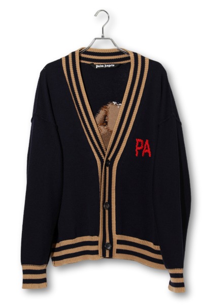 【中古】PALM ANGELS パームエンジェルス Bear Intarsia Knit Cardigan ベア・インターシャ・ニット・カーディガン S Navy 米国海軍 PMHB006F21KNI001 /● メンズ 【ベクター 古着】 260328