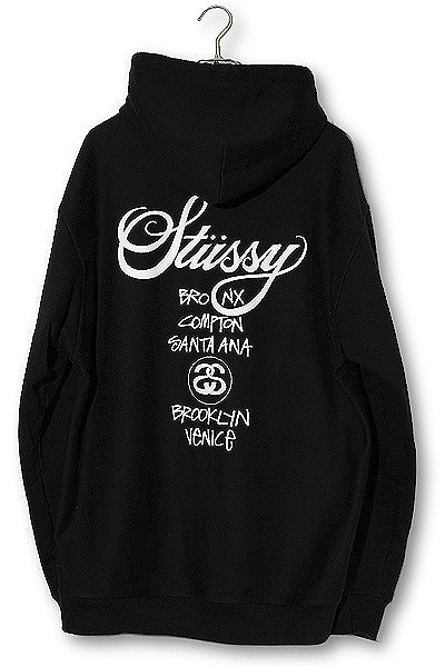 【中古】STUSSY ステューシー World Tour pullover Hoodie ワールドツアー プルオーバー パーカー XL BLACK ブラック /● メンズ 【ベクトル 古着】 260329