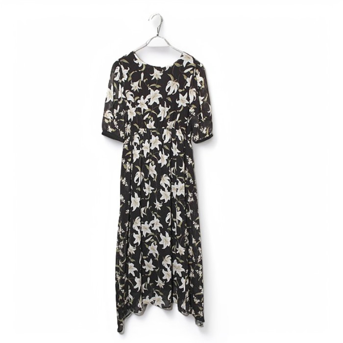 【中古】Ameri アメリ TWINLILYDRESS フラワー プリント 花柄 ワンピース F BLACK ブラック 0181530640 /◆☆ レディース 【ベクトル 古着】 260403