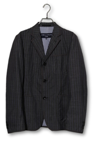 【中古】2008SS COMME des GARCONS HOMME コムデギャルソンオム リヴァーシブル 縞模様 テーラードジャケット SS Grey 薄墨色 HC-J015 日本製 /● メンズ 【ベクター 古着】 260501