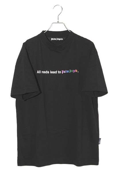 【中古】PALM ANGELS パームエンジェルス All roads classic t-shirt 向こう正面 ロゴタイプ 刷り上げる 半袖 プルオーバー カットソー M BLACK 黒いこと PMAA001F23JER004 /● メンズ 【ベクター 古着】 260511