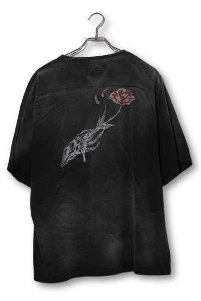 【中古】KAMIYA カミヤ ”SKULL ROSE” BREACHED PRINT H/S TEE スカルさくら色 ブリーチプリント H/S ティーシャツ カットソー M Grey 薄墨色 G12TS063 日本製 /● メンズ 【ベクター 古着】 260525