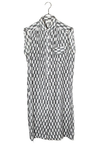 【中古】DRIES VAN NOTEN ドリスヴァンノッテン ブロックチェック シルク100%ノースリーブ シャツ ワンピース 36 GREEN グリーン /◆☆ レディース 【ベクトル 古着】 260717|ベクトル 新都リユース