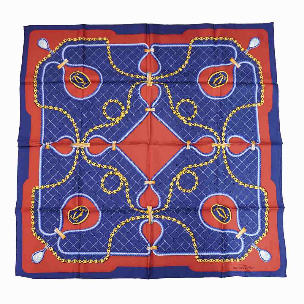 極美品 希少 カルティエ パンテール ジュエリー柄 スカーフ パープル